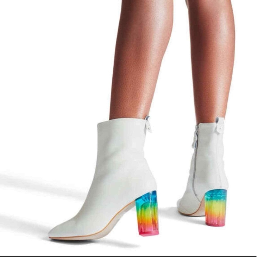 Kurt Geiger London The Rainbow Leather Block Heel Booties, Size US 8/ UK 38.5